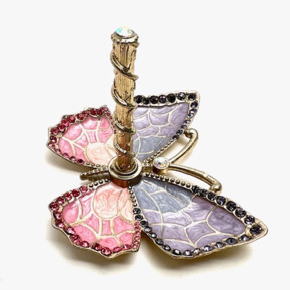 CRYSTAL ENAMEL GOLD PLATED BUTTERFLY JEWELLERY STAND ORGANAZER RING HOLDER GIFT - Picture 3 of 8